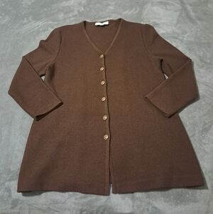 St Jhon Collection Vtg 80's Brown Wool Blend Long Cardigan Sz. 10